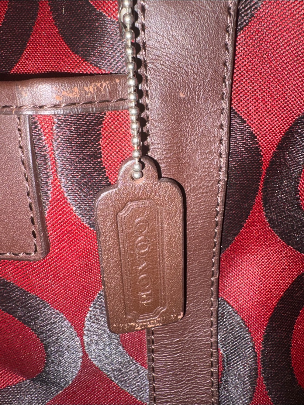 Coach Op Art Weekender Duffel Travel Bag Red Burgundy Brown Canvas F20124 - Picture 4 of 9